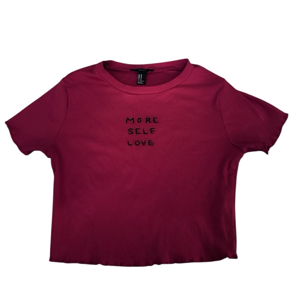 Forever 21 Red Ribbed Top “More Self Love”